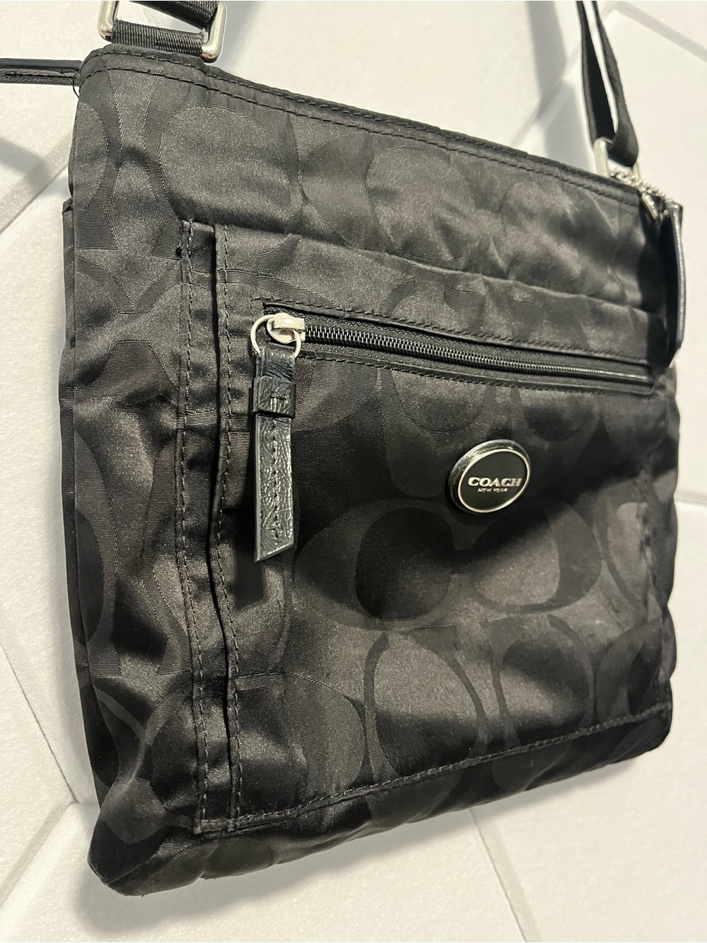 Coach Black Nylon Messenger Crossbody with Signature Print - Picture 2 of 10